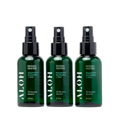 ALŌH Peppermint Eucalyptus hand mist bottle for on-the-go cleansing.