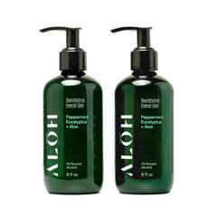 ALŌH Peppermint Eucalyptus bottle; refreshing, hydrating hand sanitizer for daily use.