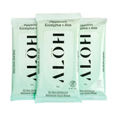 ALŌH Peppermint Eucalyptus Aloe wipes travel pack for on-the-go cleansing and freshness.