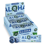 ALOHA Blueberry bars box pack showing 12 bars for on-the-go protein.