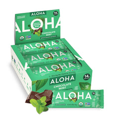 ALOHA chocolate mint bar in a 12-pack, ideal for on-the-go energy.