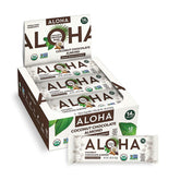 ALOHA Coconut Chocolate Almond bar packaging showing a plant-based protein option for on-the-go meals