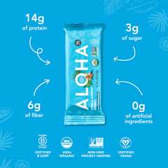ALOHA Vanilla Almond Crunch bar texture shot highlights crunchy bites and sea salt