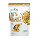 Alovitox Bee Pollen granules in jar close-up for daily use
