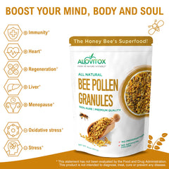 Alovitox Bee Pollen granules sprinkled over smoothie for protein boost