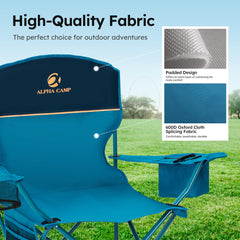 ALPHA CAMP heavy-duty chair features rugged 600D fabric and reinforced steel frame.