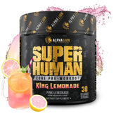 ALPHA LION Core Pre-Workout bottle with King Lemonade flavor for sustained energy.