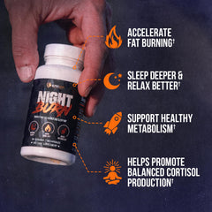 ALPHA LION Night Burn bottle side showing label details for quick review.