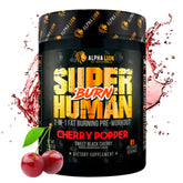 ALPHA LION Superhuman Burn bottle front with 21 servings and cherry flavor.