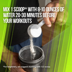 ALPHA LION Superhuman Burn powder being mixed for a quick preworkout ritual.