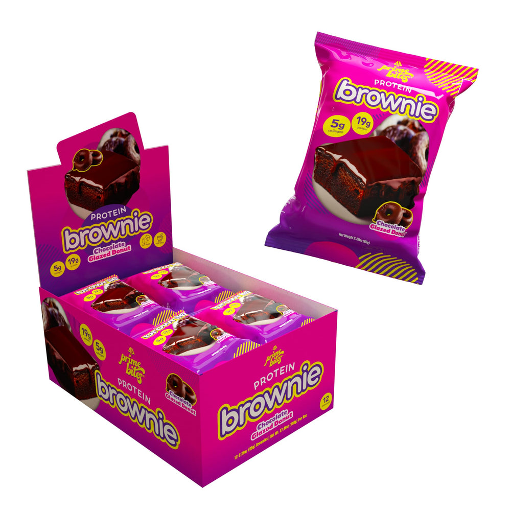 Alpha Prime Prime Bites brownie box convenient protein snack for on the go fueling.