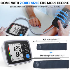 ALPHAGOMED BP monitor with two cuffs suitable for 9-17 and 13-21 inch arms