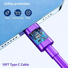 Extended 10-foot USB-C cable enables flexible charging from couch or bed.