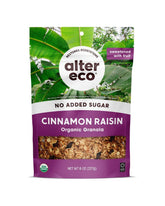 Alter Eco Cinnamon Raisin Granola front packaging, organic breakfast option