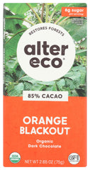 Alter Eco Organic Orange Blackout 85% packaging highlights ethical sourcing