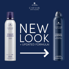 Alterna Caviar Working Hairspray applying for seamless brushable control and texture.