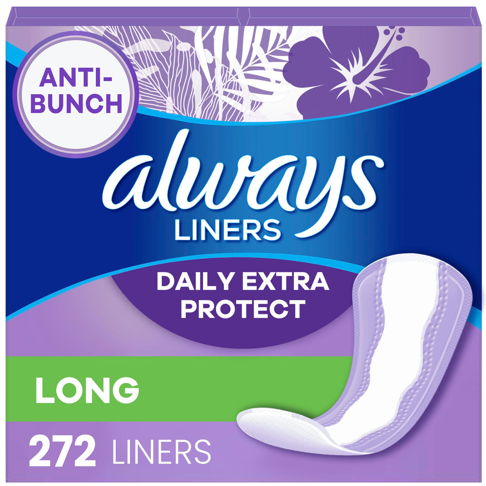 Always anti-bunch xtra protection daily liner long pack front view for all-day freshness