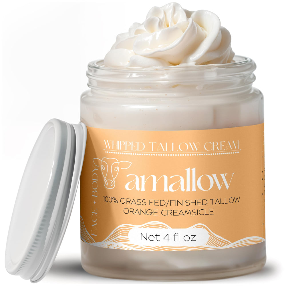 Amallow orange creamsicle whipped moisturizer jar showing nourishing vitamins
