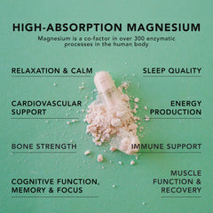 Close-up of AMANDEAN Magtein bottle with label, emphasizing premium TRAACS chelated magnesium for overall wellness.