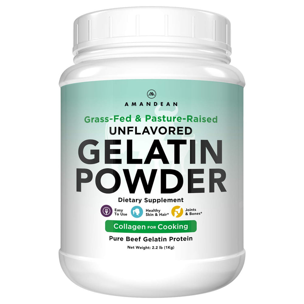 AMANDEAN Premium Gelatin Powder XL bottle pour shows cooking-ready unflavored collagen