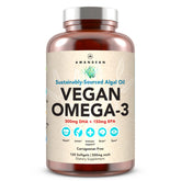 AMANDEAN Vegan Omega-3 softgels bottle, carrageenan-free and sustainably sourced.