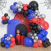 Amandir 153pcs balloon arch kit creates a dramatic spider-themed backdrop for parties.