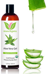 Amara Beauty Aloe Vera Gel bottle cap close-up highlights pure, fragrance-free formula for daily hydration
