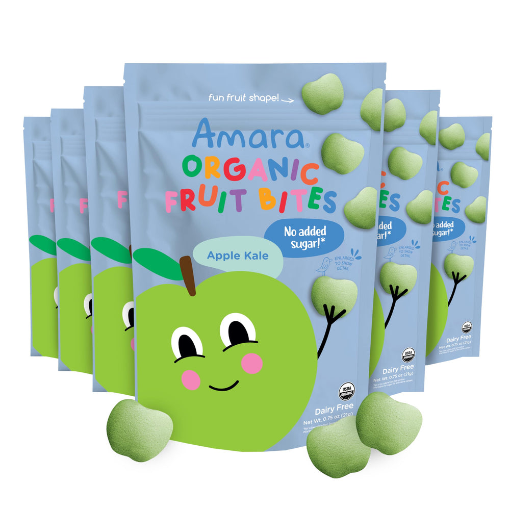 Amara Organic Fruit Bites Apple Kale reveal crisp apple flavor in bite-sized pieces