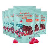 Amara Smoothie Melts packaging in a resealable bag for on-the-go snacking.