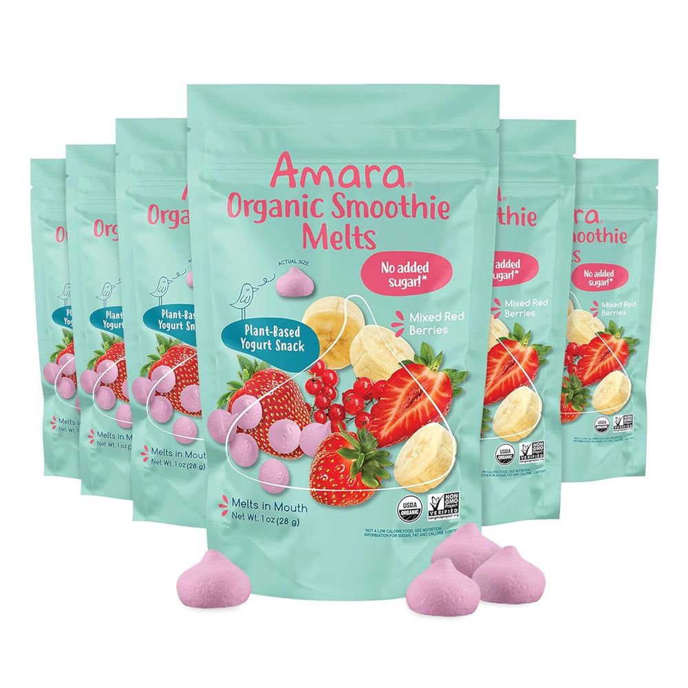 Amara Smoothie Melts pack front showing mixed red berries for healthy toddler snacking
