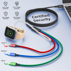 Amasuki universal charging cable compatible with iPhone and Android devices.