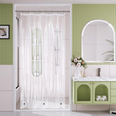AmazerBath blue liner close-up magnet design keeps curtains steadier after showers.