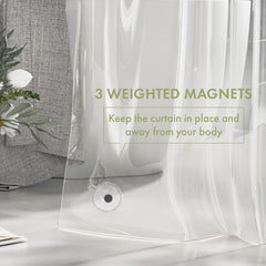 AmazerBath PEVA waterproof liner highlighting durable, leak-blocking material.