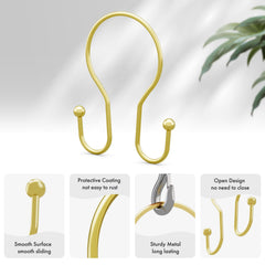 AmazerBath rust-proof gold shower curtain hooks glide smoothly along the rod.