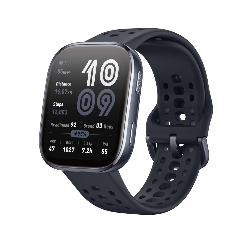 Amazfit Bip 6 front view, sleek 46mm design for daily wear.