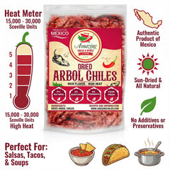 Amazing Chiles & Spices Chile De Arbol closeup texture showing smoky, earthy notes.