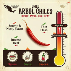 Amazing Chiles & Spices Chile De Arbol whole red peppers ready to spice dishes.