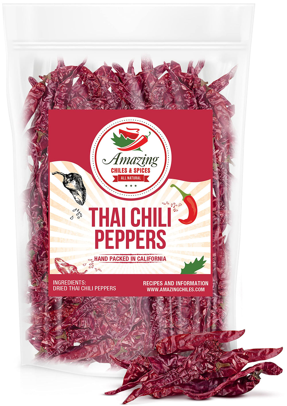 Amazing Chiles and Spices authentic red Thai chili peppers in a bag for bold curries