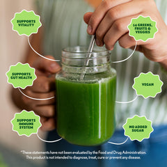Amazing Grass Greens Blend Original glass with shaker for convenient daily use.