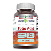 Amazing Nutrition folic acid 1000 mcg bottle front view for daily wellness.