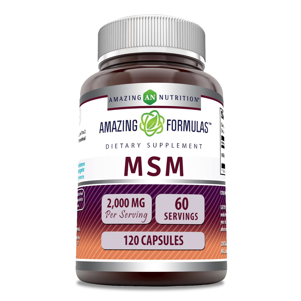 Amazing Nutrition MSM capsules bottle front displaying 2000 mg per serving