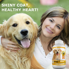 Amazing Omega 3 for Dogs bacon chews bottle open indicates mess-free serving.
