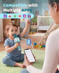 Amazmic Kids Karaoke Microphone Blue showing quick Bluetooth pairing