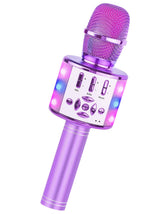 Amazmic light-purple karaoke microphone front view; easy grip for kids' sing-alongs.