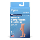 Amazon Basic Care compression stockings with open-toe design for easy toe inspection and comfort.