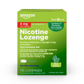 Amazon Basic Care mini nicotine lozenge mint packaging supports quitting with convenient use.
