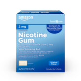 Amazon Basic Care nicotine gum 2 mg original front view helps curb cravings on the go