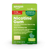 Amazon Basic Care nicotine gum 4 mg with cool mint; foil wrapper for cravings control.