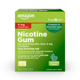 Amazon Basic Care nicotine gum 4mg mint pack front shows packaging and flavor cue for quit support