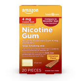 Amazon Basic Care Nicotine Gum Cinnamon 4 mg package front for quick craving relief.